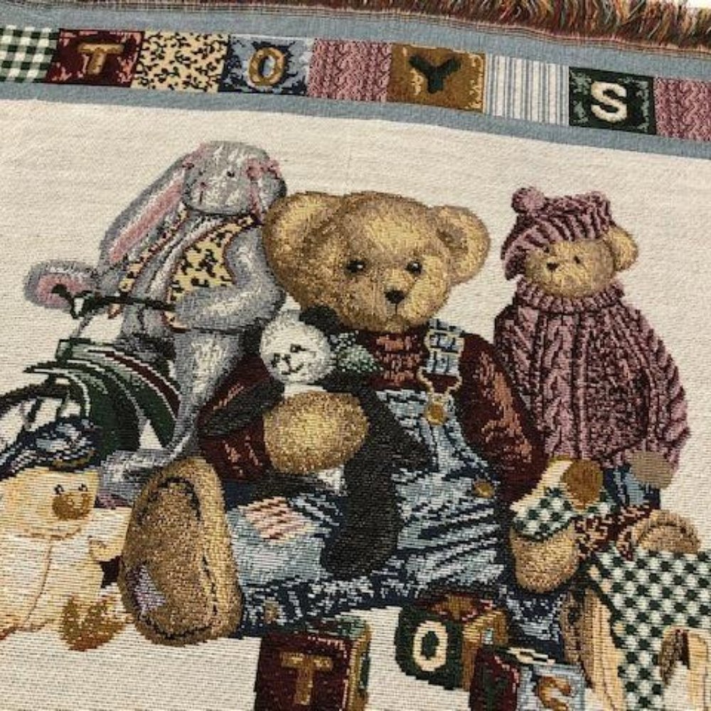 🔵 NEW & Vintage - Baby Toys Animal Woven Tapestry Throw Blanket Afghan - Rare - Picture 2 of 4